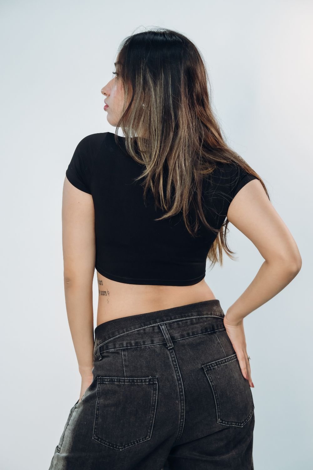 Black Square Neck Solid Crop Top - Echolope