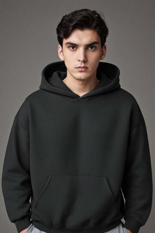 Men's Oversized Black Hoodie - Premium Fleece Pullover for Everyday Wear - Echolope