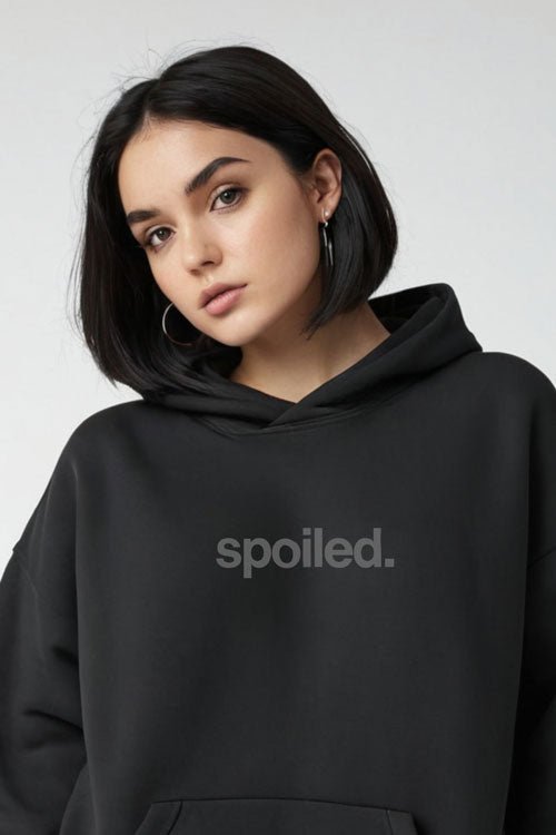 Oversize Black Hoodie Women with "Spoiled" Graphic - Echolope