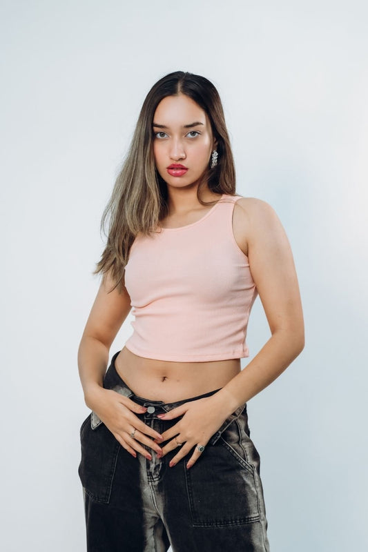 Peach Ribbed Sleeveless Tank Top for Women - Echolope