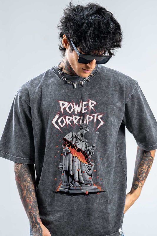 Power Corrupts Oversized Graphic T-Shirt For Men - Echolope