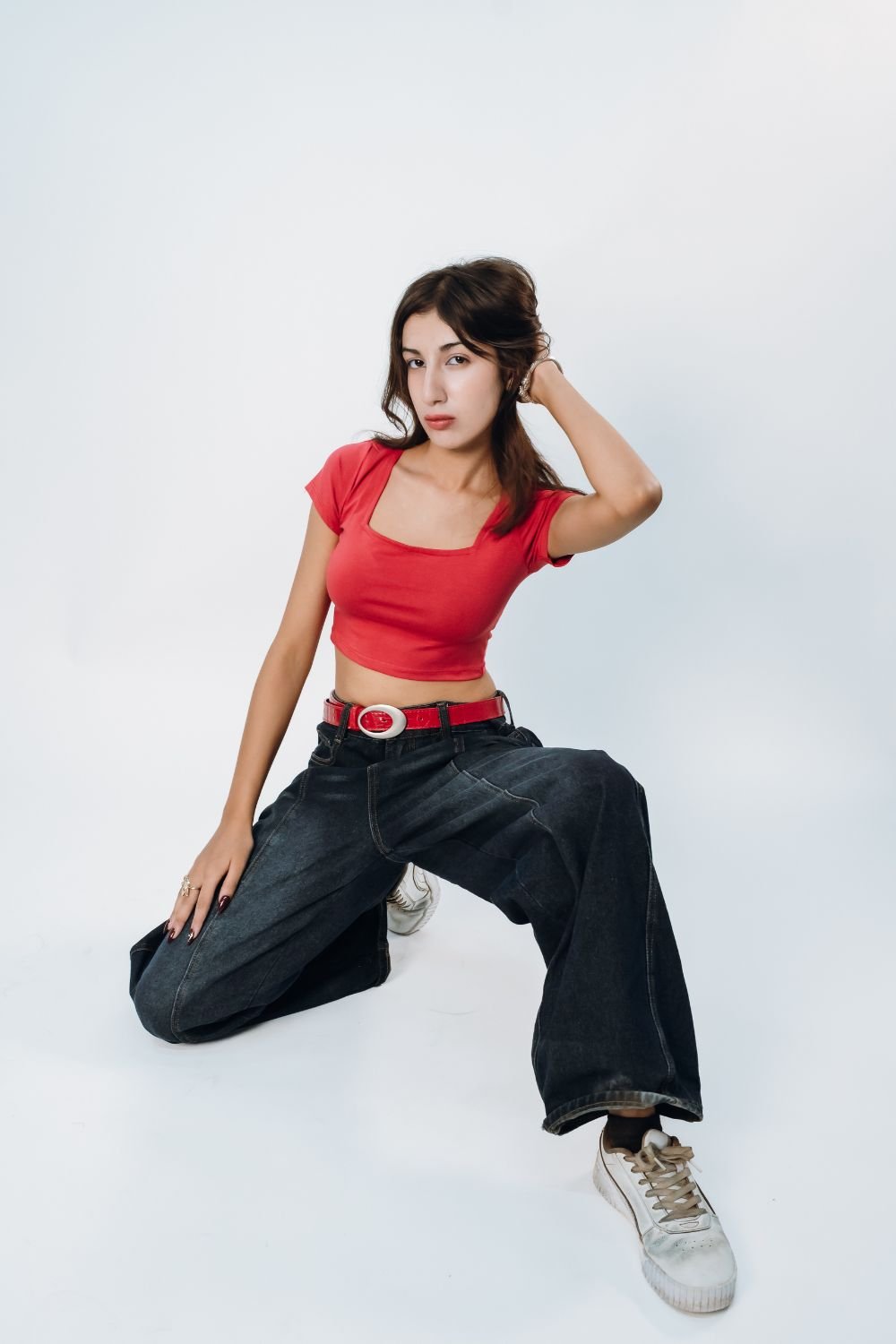 Red Square Neck Solid Crop Top - Echolope