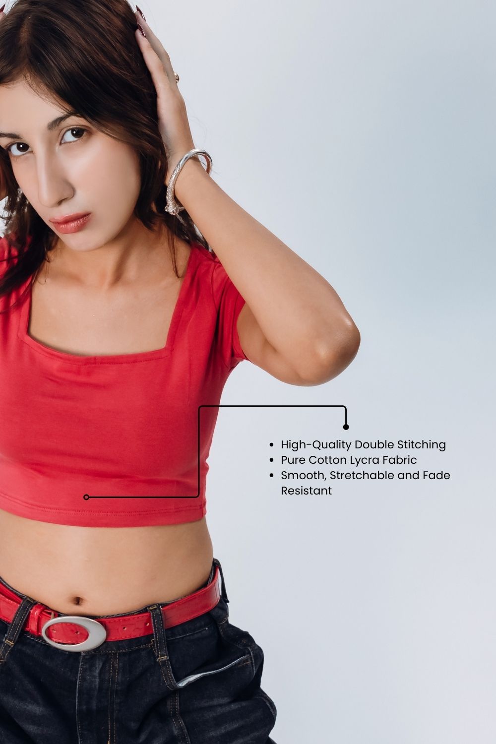 Red Square Neck Solid Crop Top - Echolope