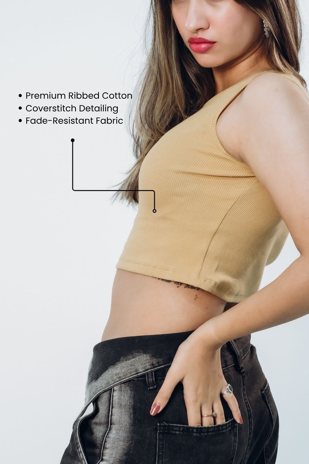 Sleeveless Ribbed Crop Top in Beige - Echolope