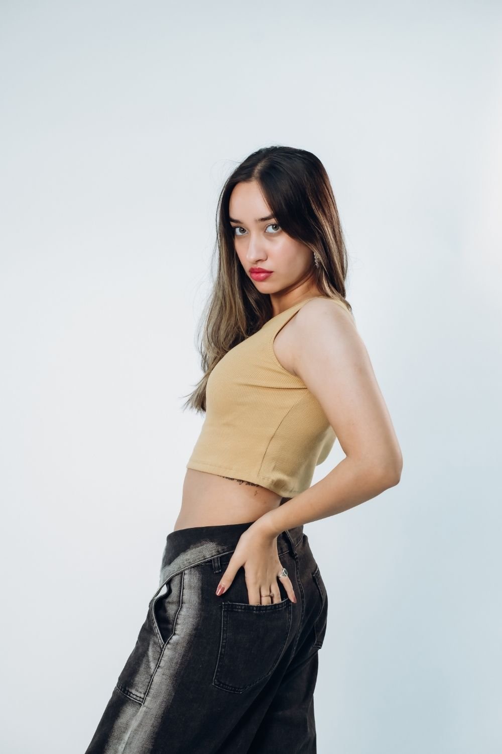 Sleeveless Ribbed Crop Top in Beige - Echolope