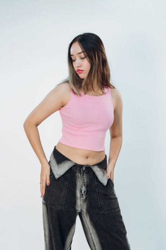 Sleeveless Ribbed Crop Top in Pink - Echolope