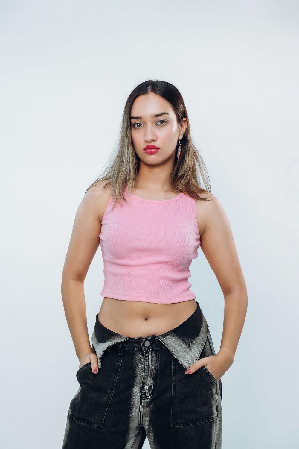 Sleeveless Ribbed Crop Top in Pink - Echolope