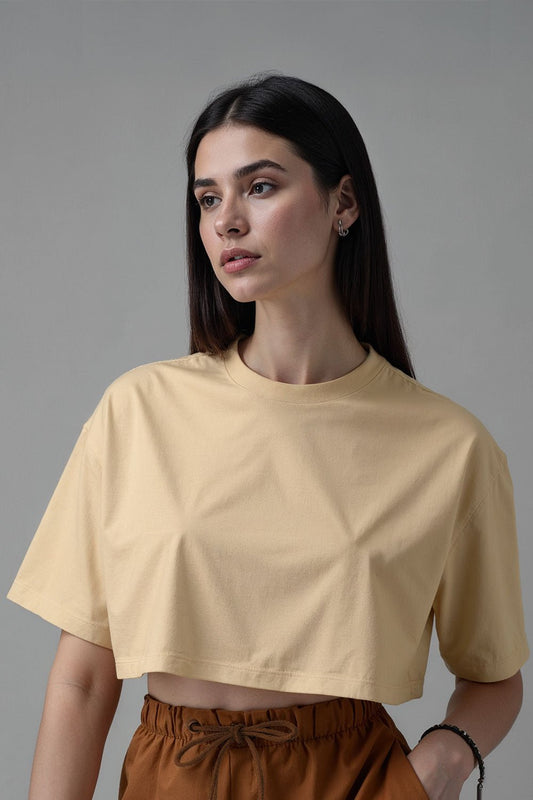 Stylish Beige Crop T-Shirt For Women - Echolope