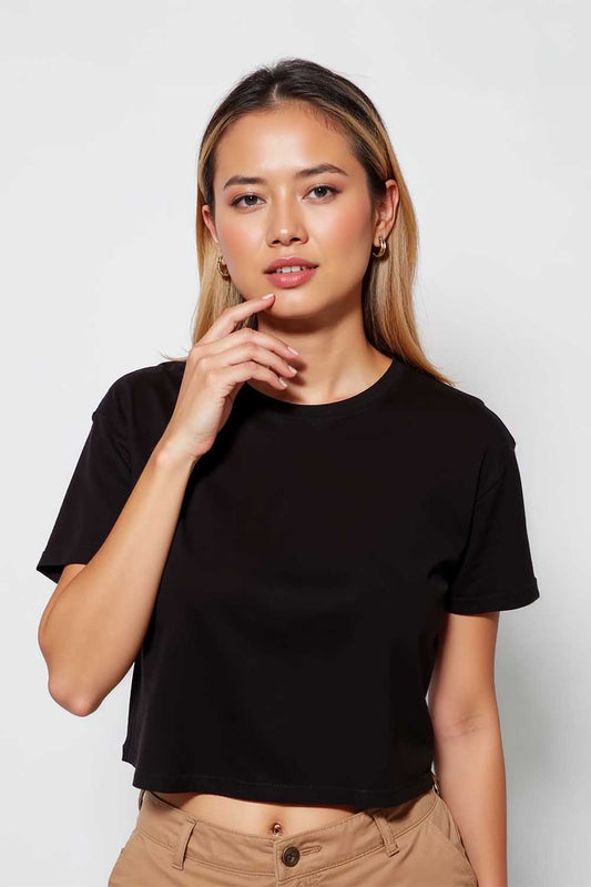 Stylish Black Crop T-Shirt For Women - Echolope