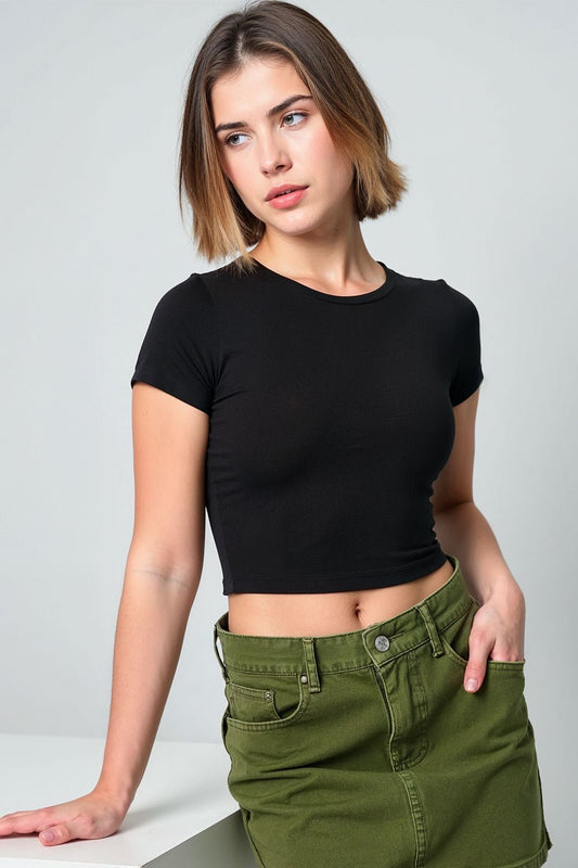Trendy Solid Black Crop Top for Women | Baby Tees - Echolope