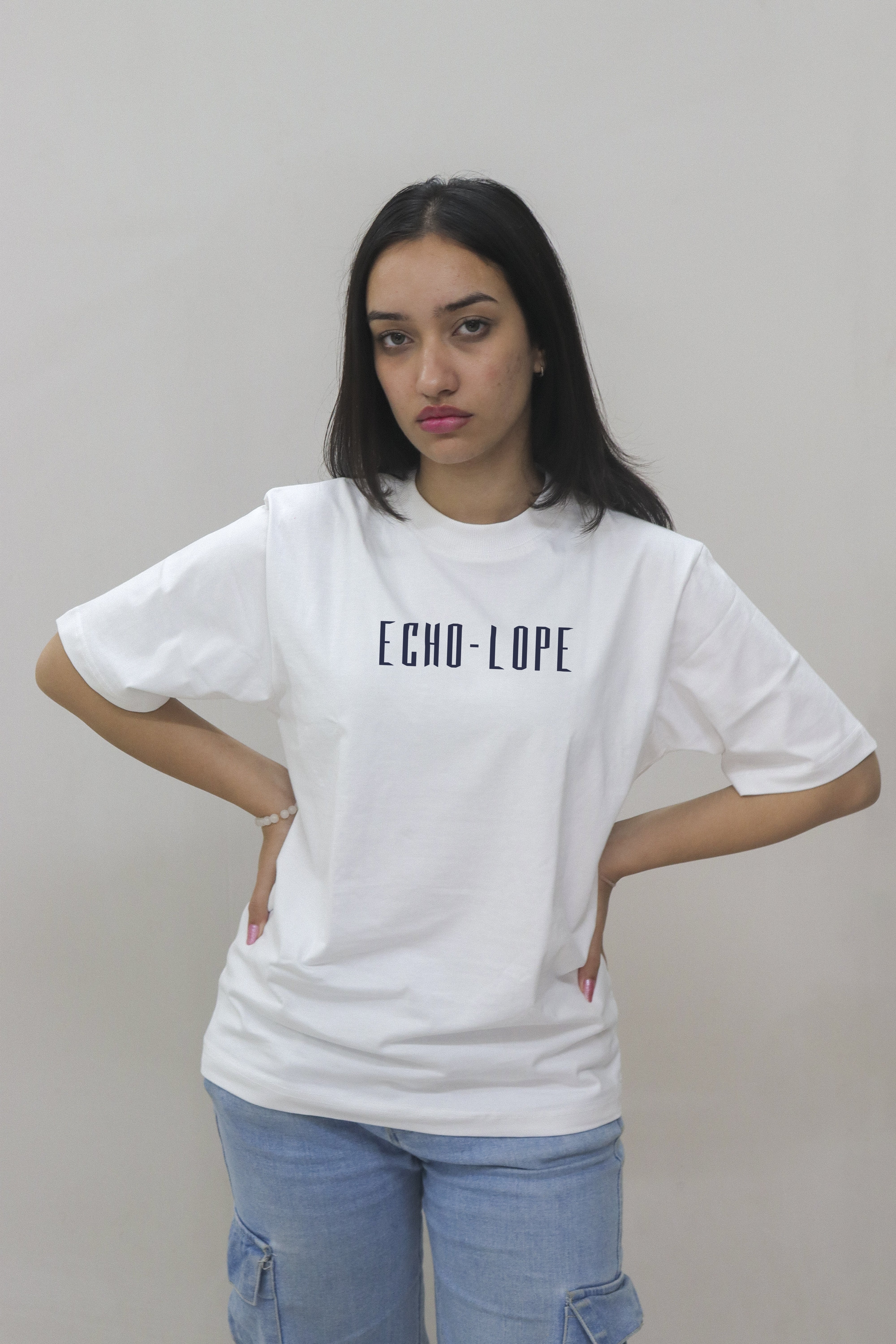 Women's Oversized Printed White T-Shirt | Round Crew Neck