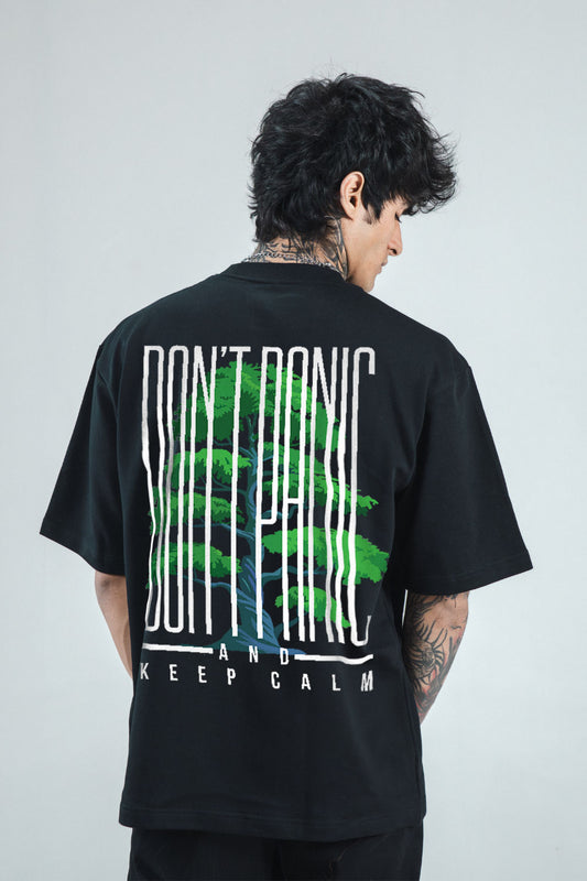 Don’t Panic" Oversized Graphic T-Shirt – Black Edition