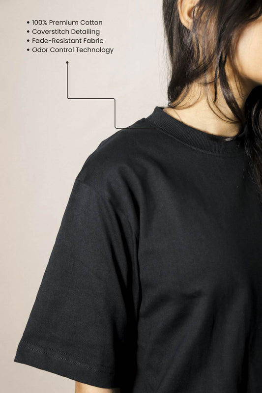 Women Oversized Solid Black T-Shirt – Minimalist Casual Essential
