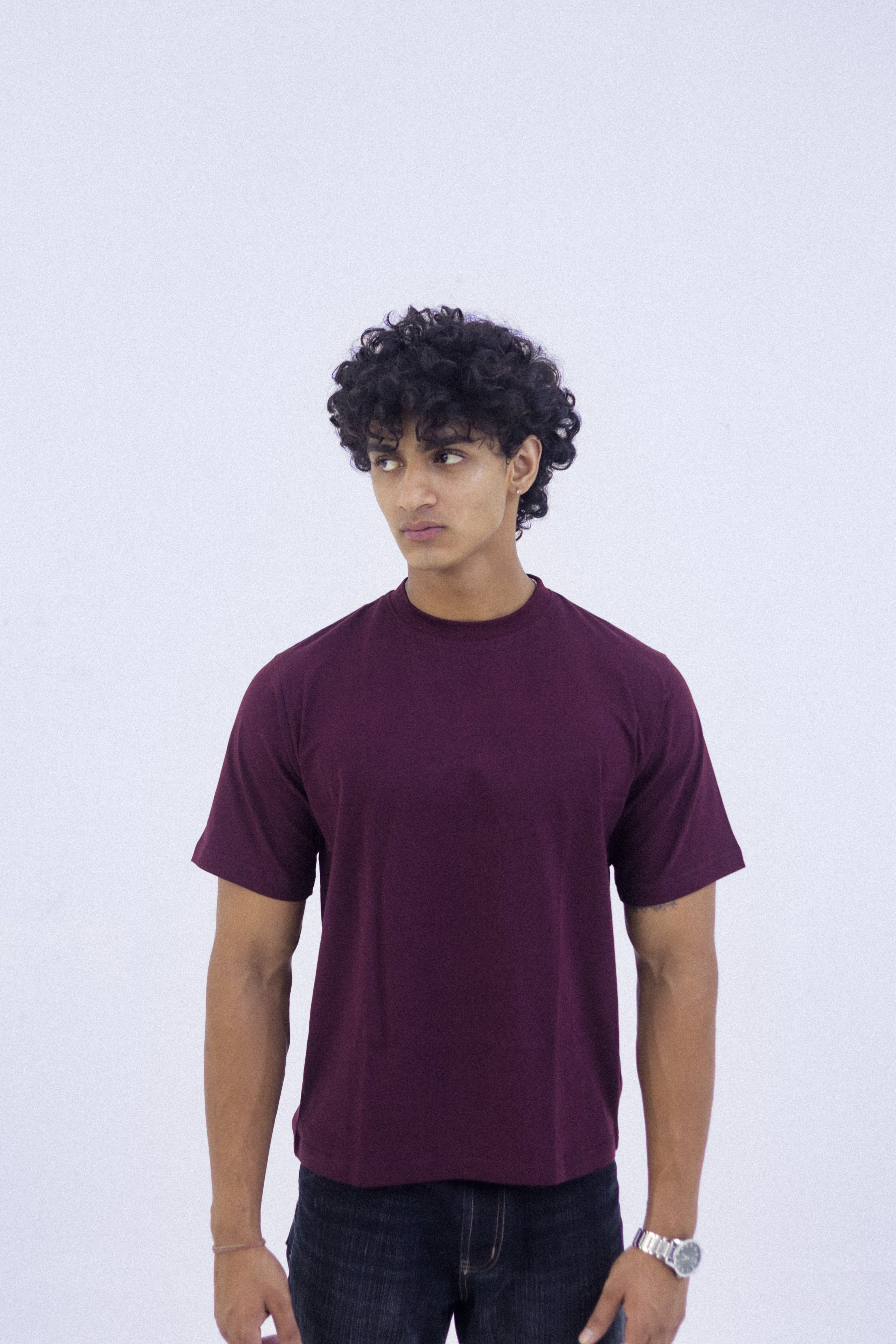 Men's Relaxed Fit Wine T-Shirt | Round Crew Neck