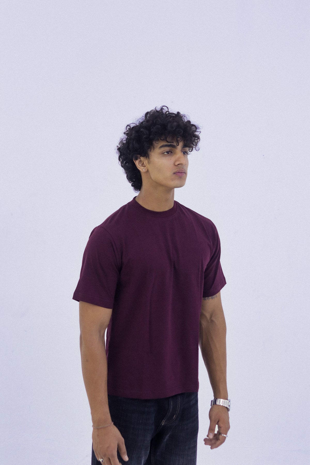 Men's Relaxed Fit Wine T-Shirt | Round Crew Neck