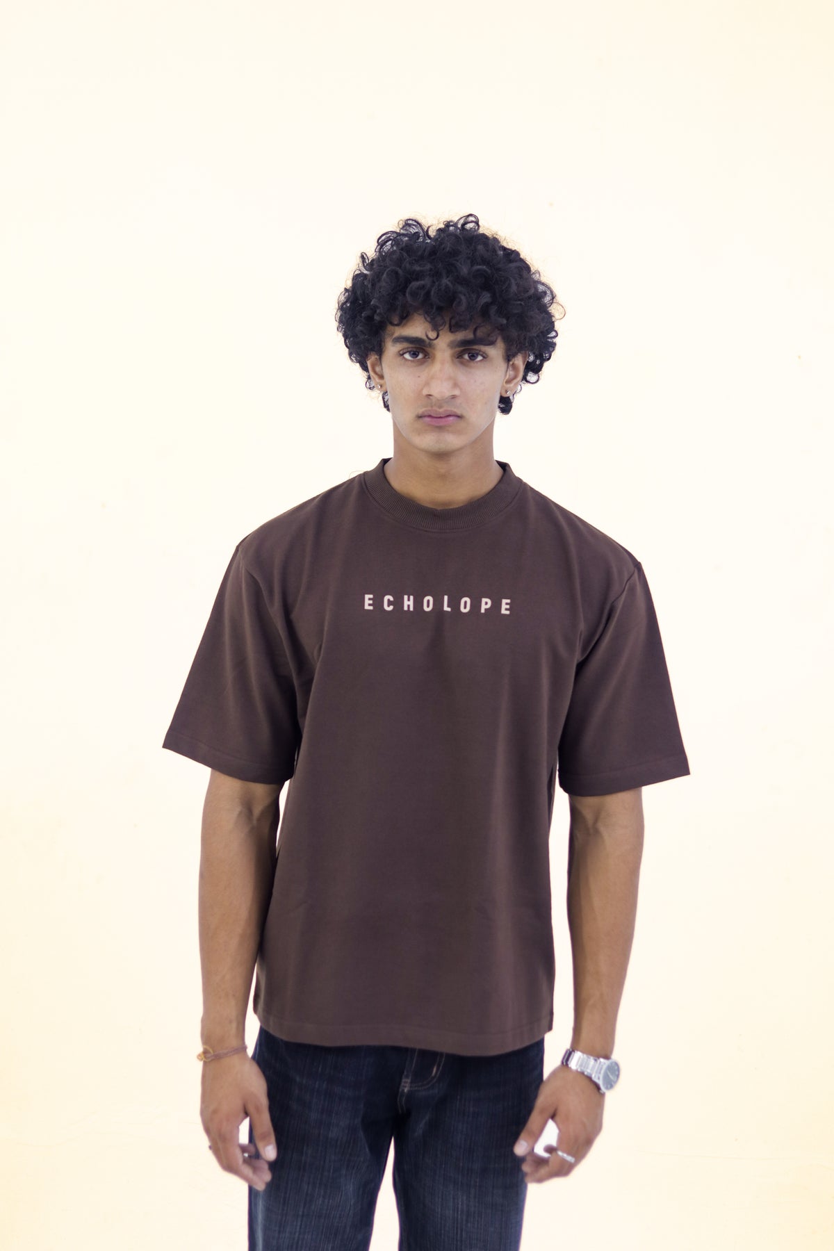 Men's Oversized Brown T-Shirt | Round Crew Neck