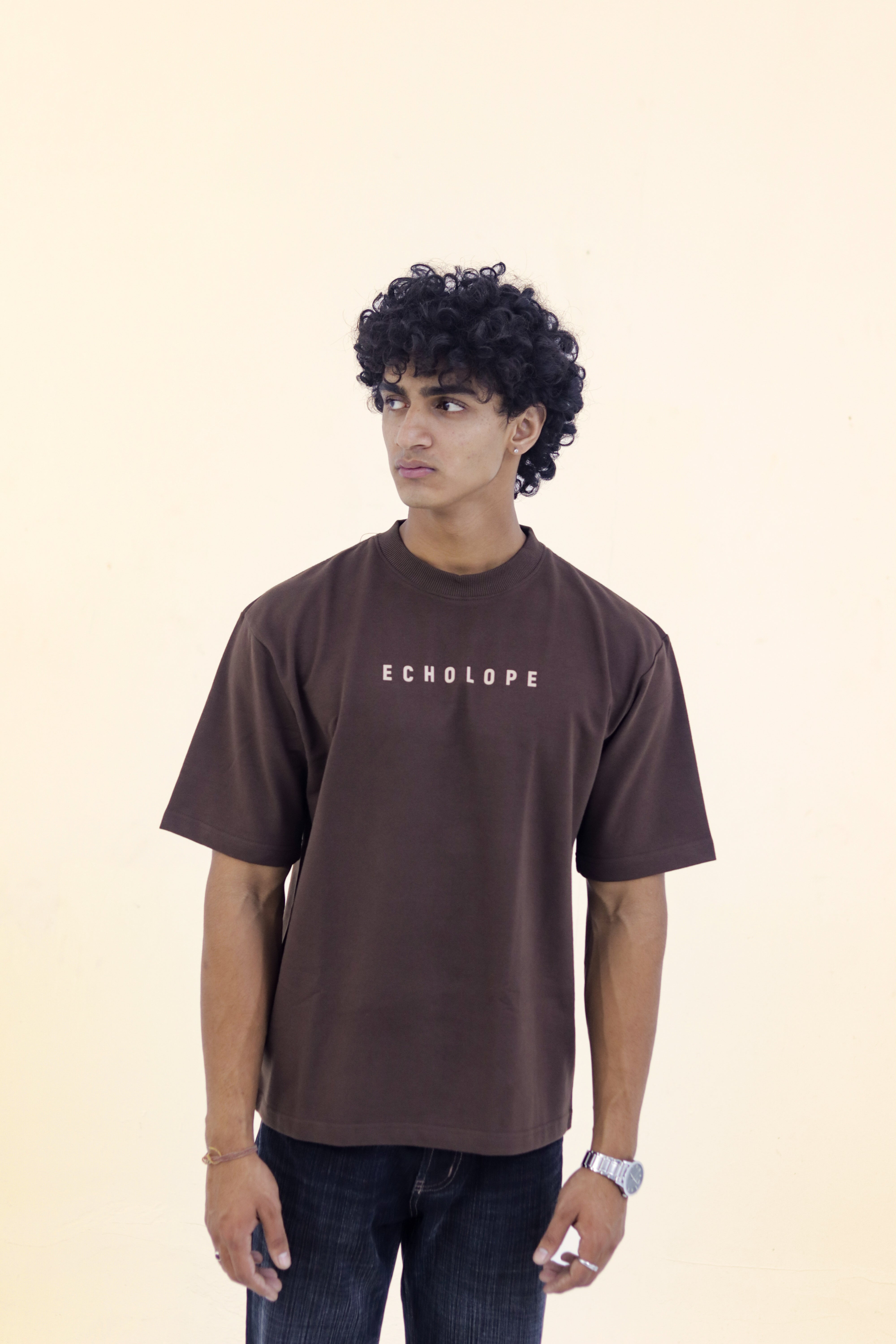 Men's Oversized Brown T-Shirt | Round Crew Neck