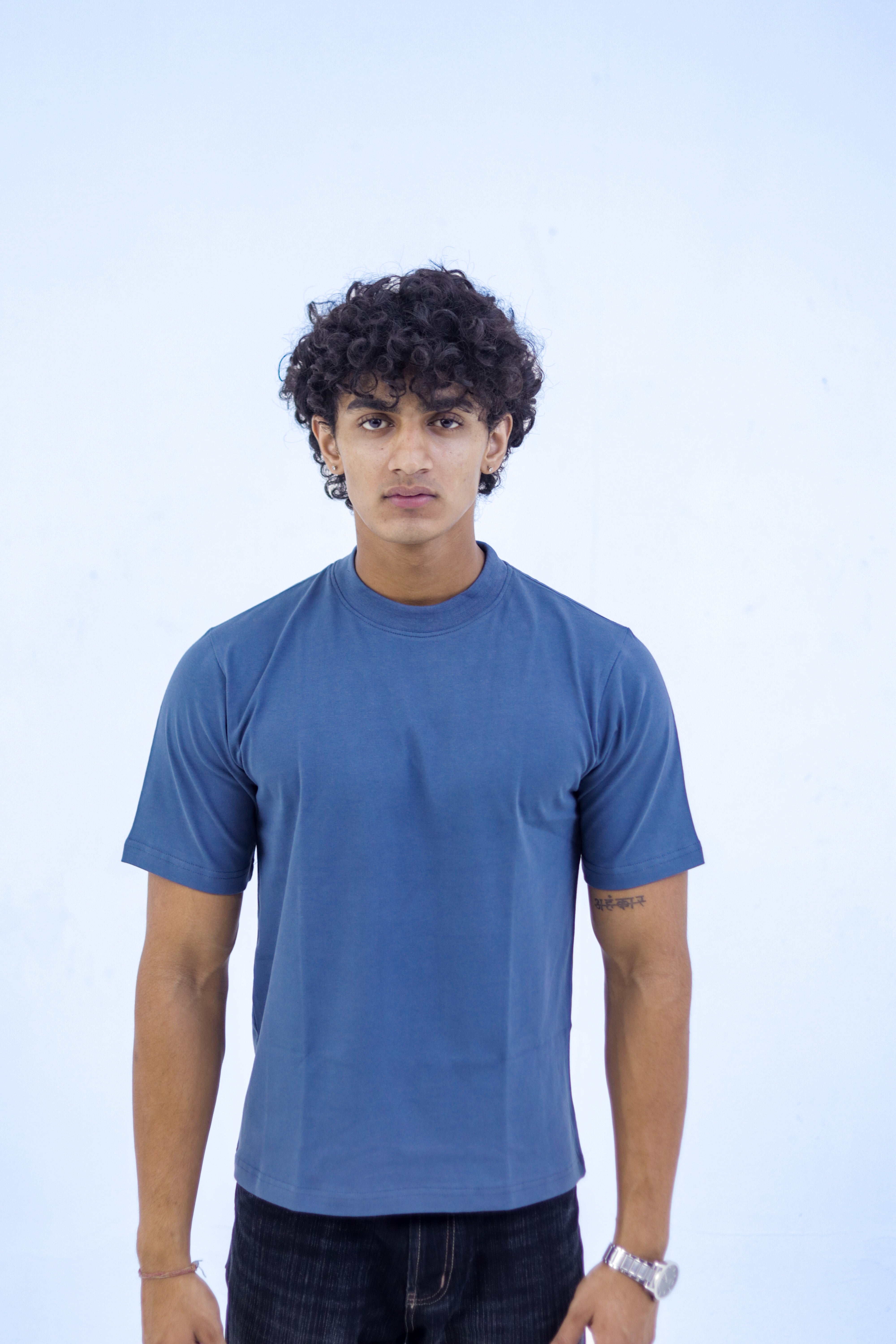 Men's Relaxed Fit Blue T-Shirt | Round Crew Neck