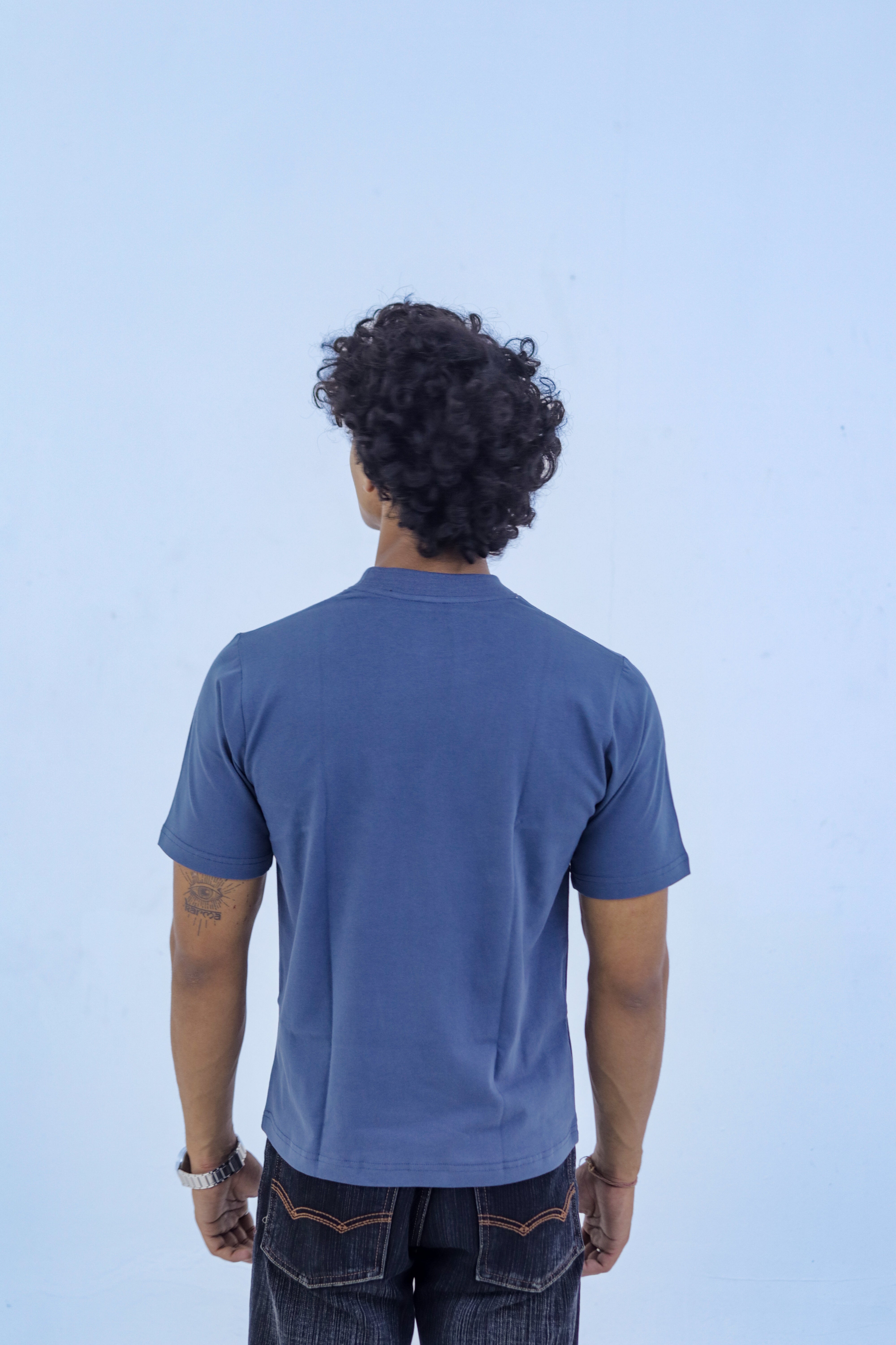 Men's Relaxed Fit Blue T-Shirt | Round Crew Neck back view