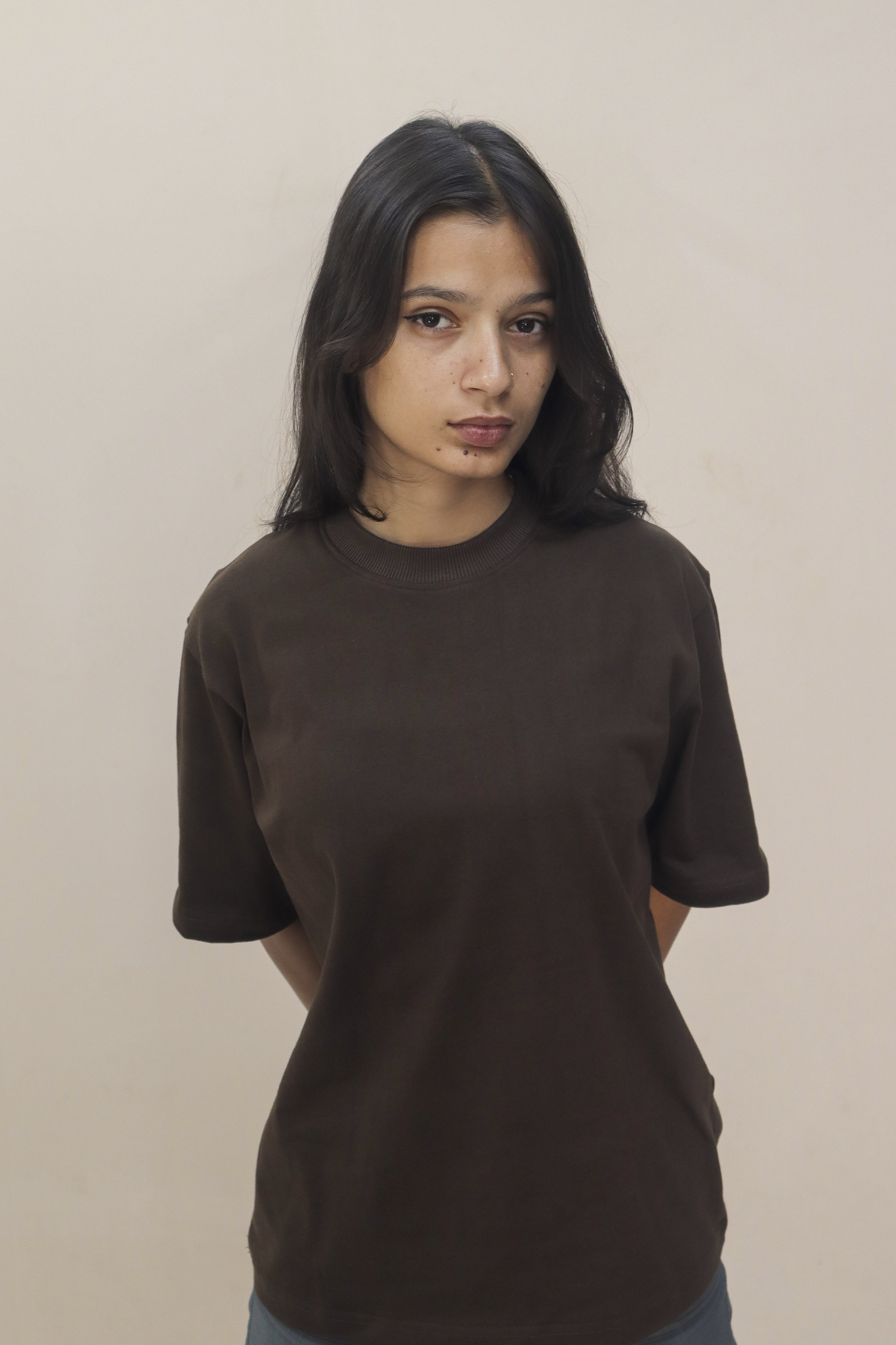 Dark Brown Women's Relaxed Fit T-shirt | Round Crew Neck