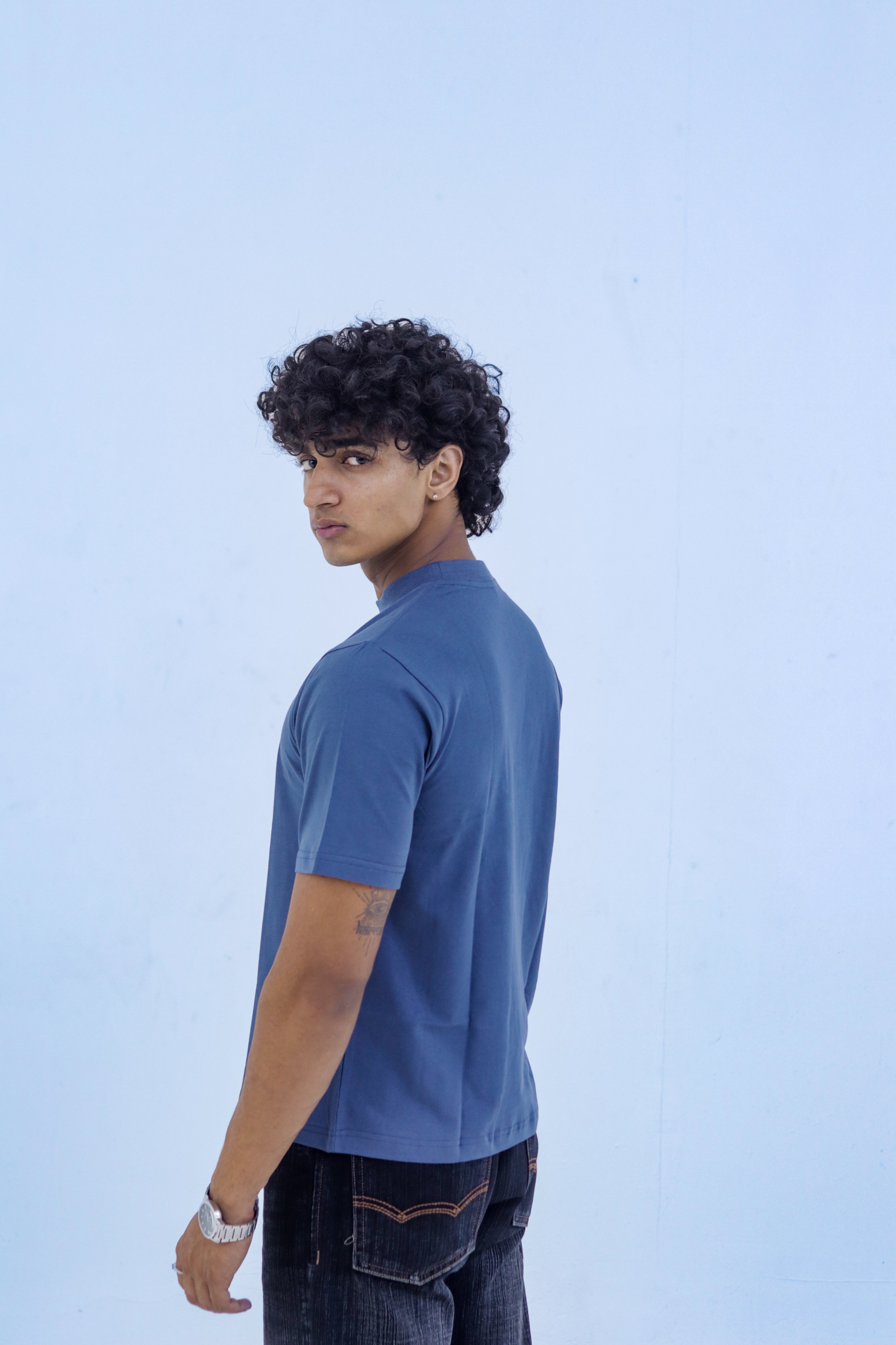 Men's Relaxed Fit Blue T-Shirt | Round Crew Neck