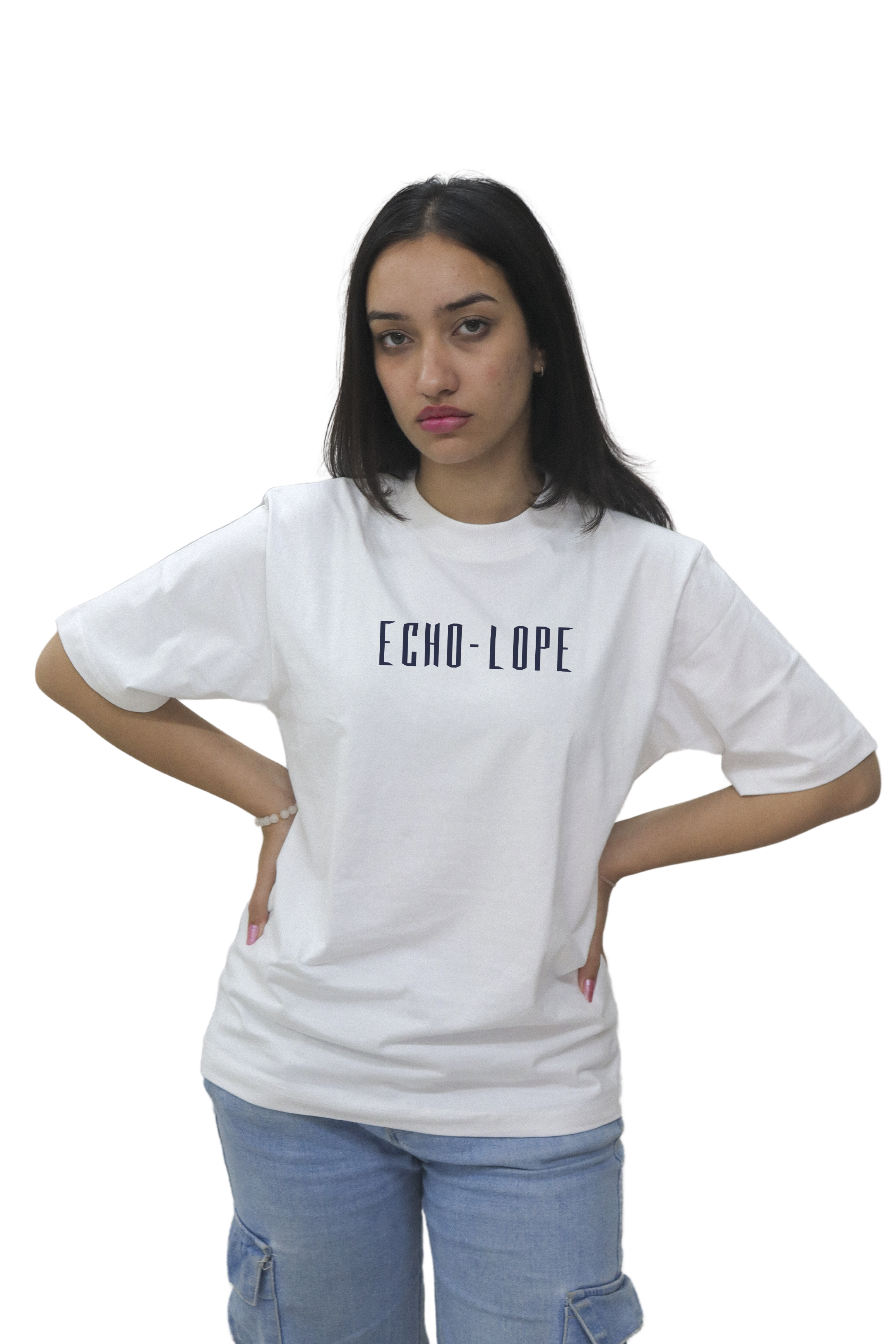 Women's Oversized Printed White T-Shirt | Round Crew Neck