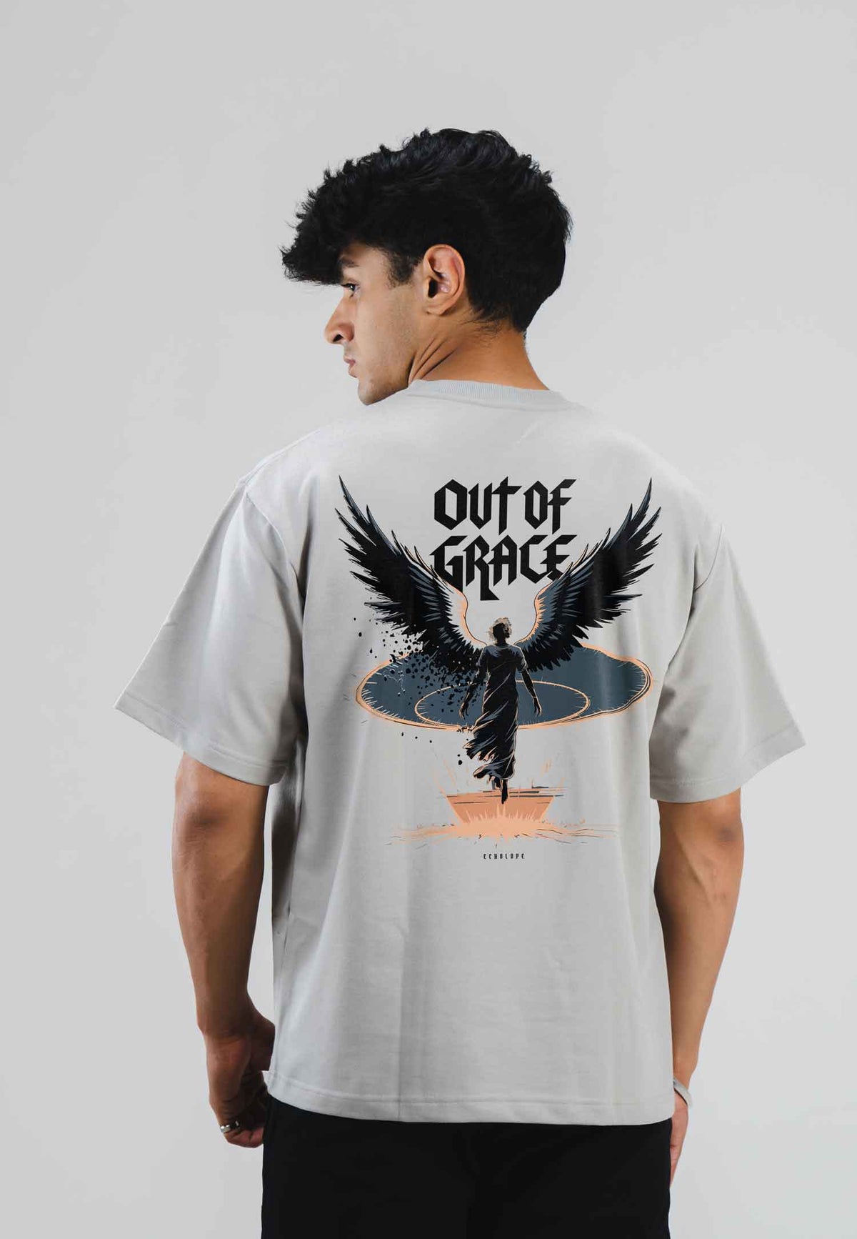 Oversized “Out of Grace” Fallen Angel Graphic T‑Shirt