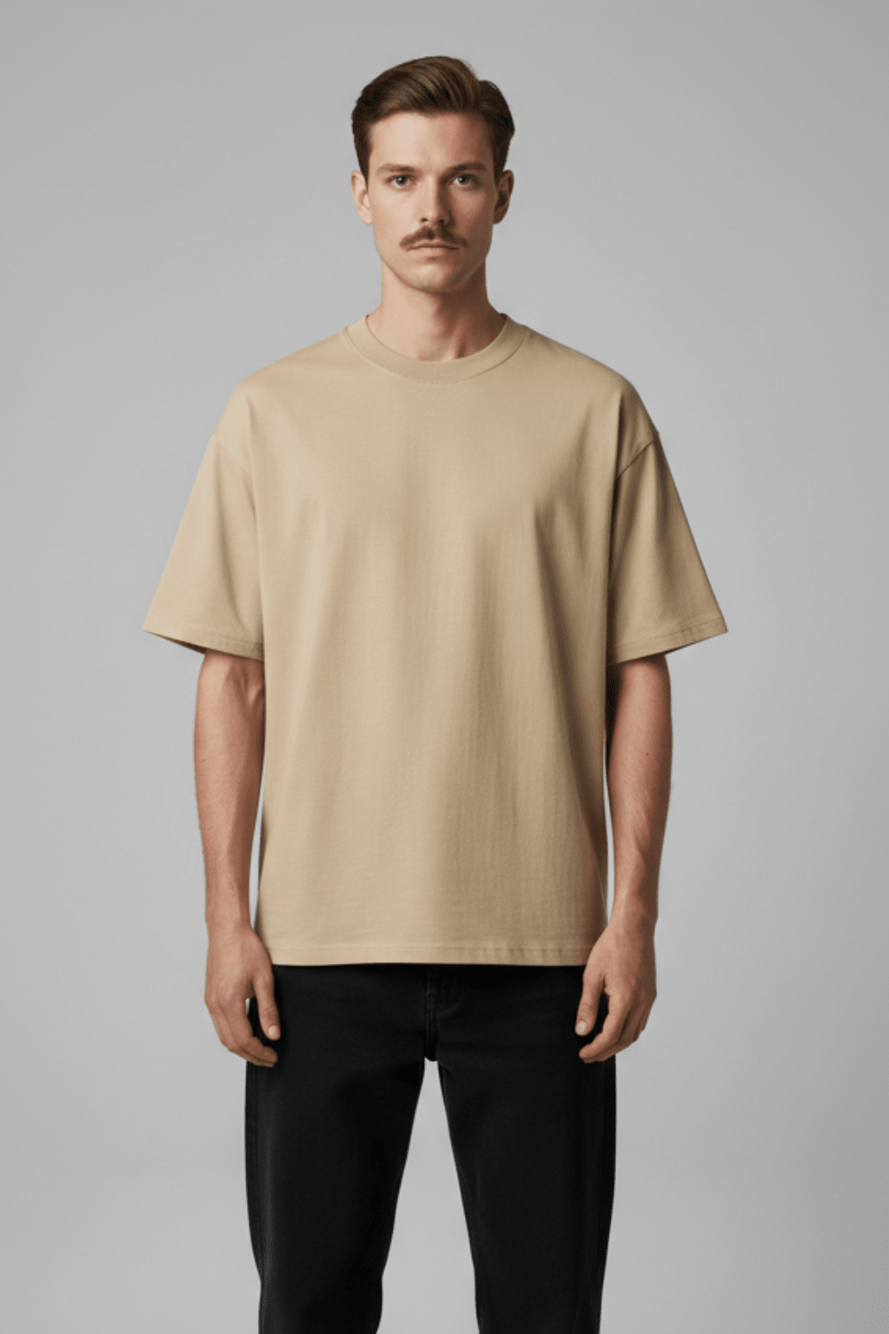 Beige Solid Oversized T-Shirt - Echolope