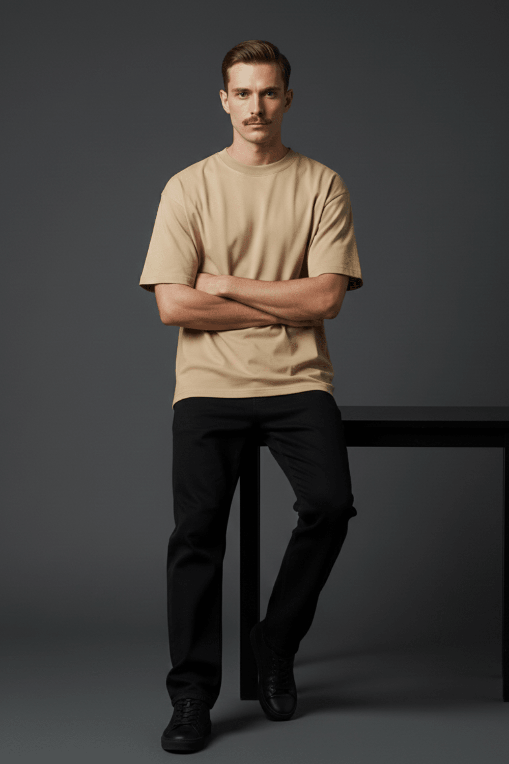Beige Solid Oversized T-Shirt - Echolope