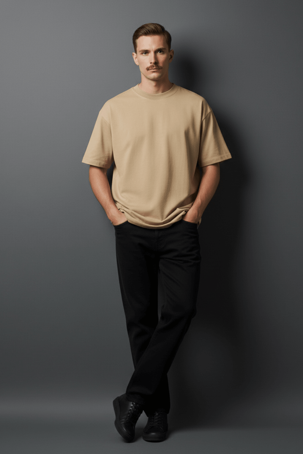 Beige Solid Oversized T-Shirt - Echolope