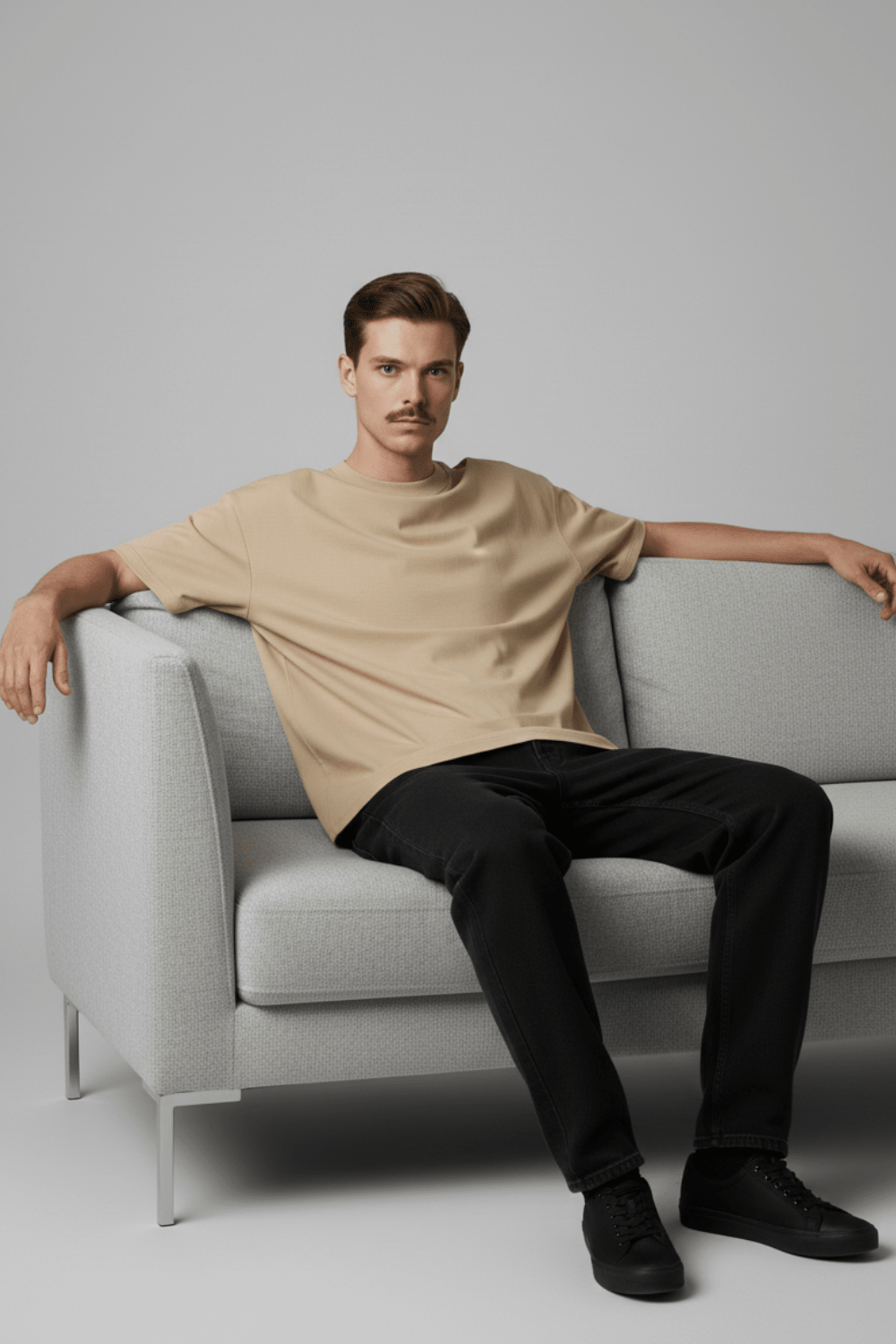 Beige Solid Oversized T-Shirt - Echolope