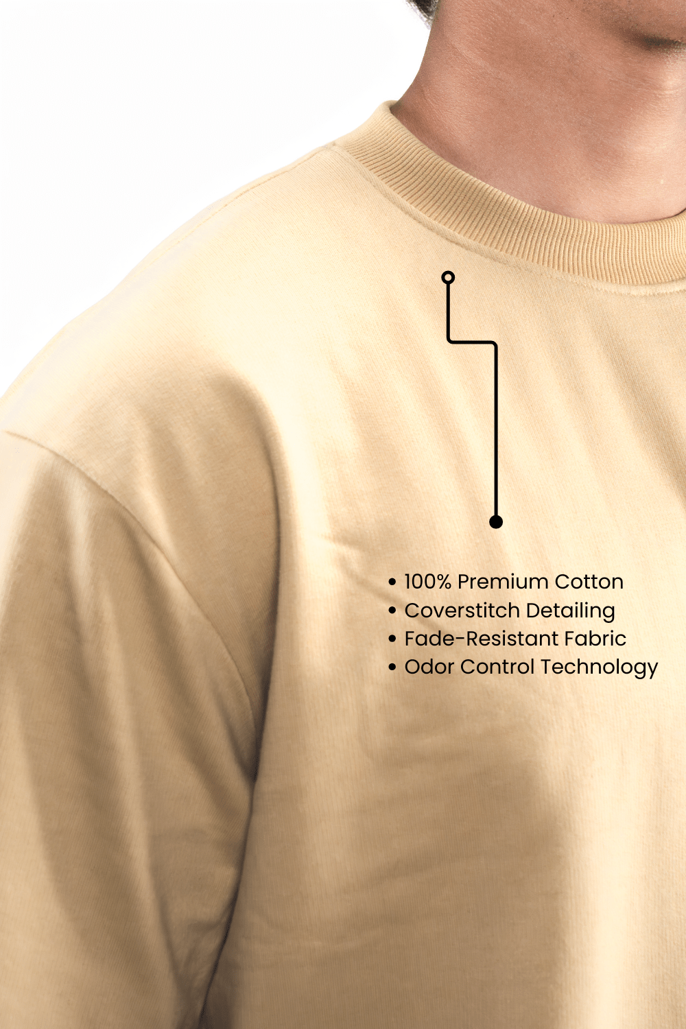 Beige Solid Oversized T-Shirts for Men 100% Cotton | Drop Shoulder Baggy T Shirt - Echolope