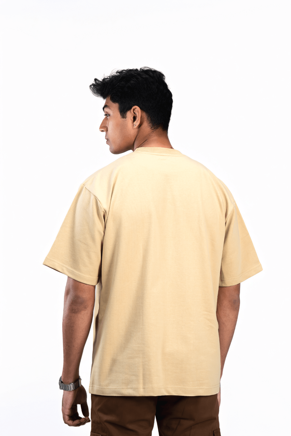 Beige Solid Oversized T-Shirts for Men 100% Cotton | Drop Shoulder Baggy T Shirt - Echolope