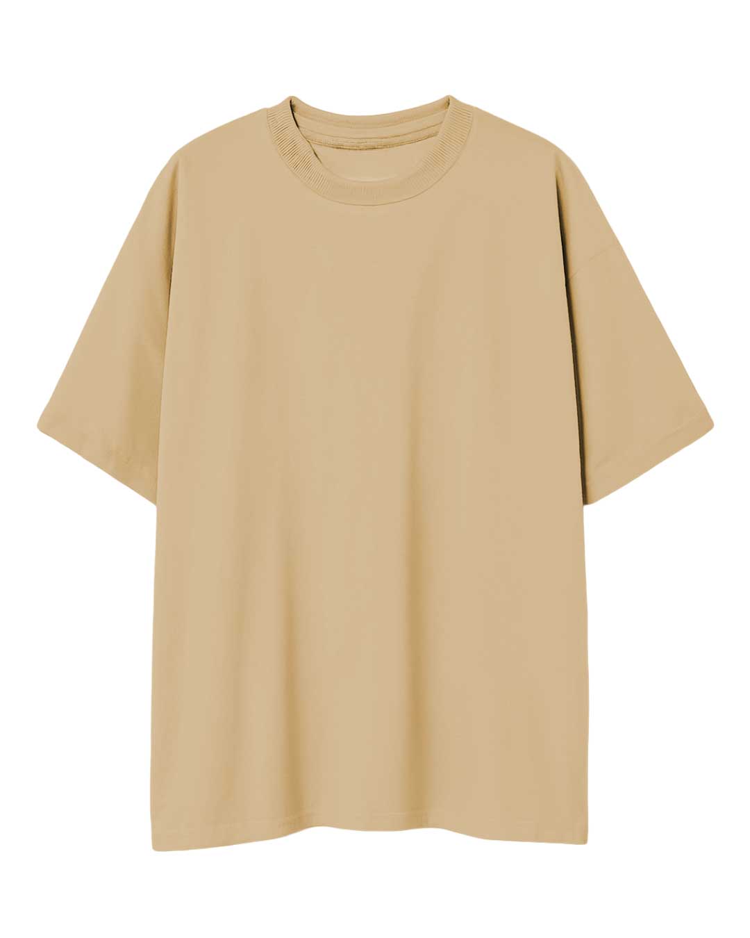Beige Solid Oversized T-Shirts for Men 100% Cotton | Drop Shoulder Baggy T Shirt - Echolope