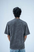 Black Acid Wash Oversize Solid T-shirt For Men - Echolope