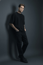 Black Solid Oversized T-Shirts - Echolope