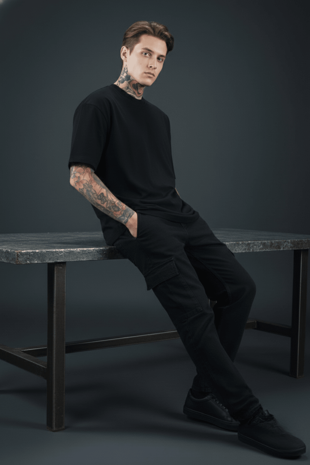 Black Solid Oversized T-Shirts - Echolope
