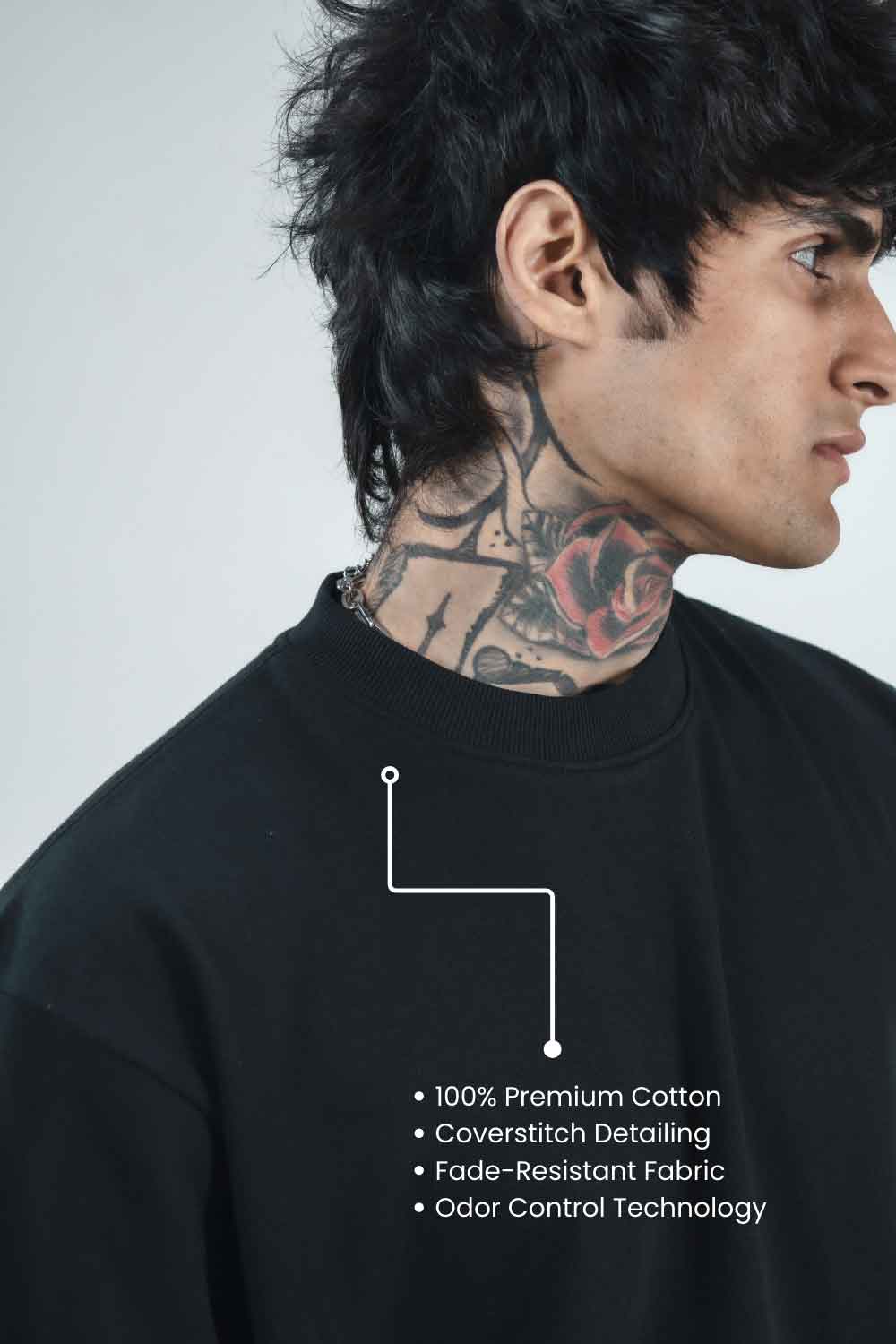 Black Solid Oversized T-Shirts for Men 100% Cotton | Drop Shoulder Baggy T Shirt - Echolope