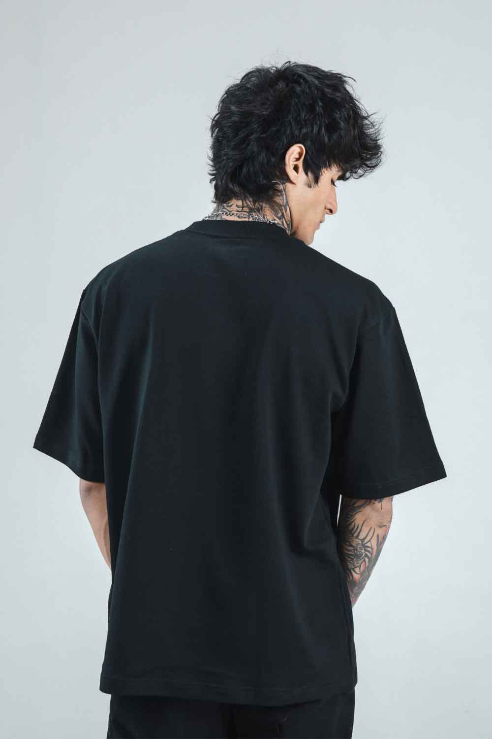 Black Solid Oversized T-Shirts for Men 100% Cotton | Drop Shoulder Baggy T Shirt - Echolope