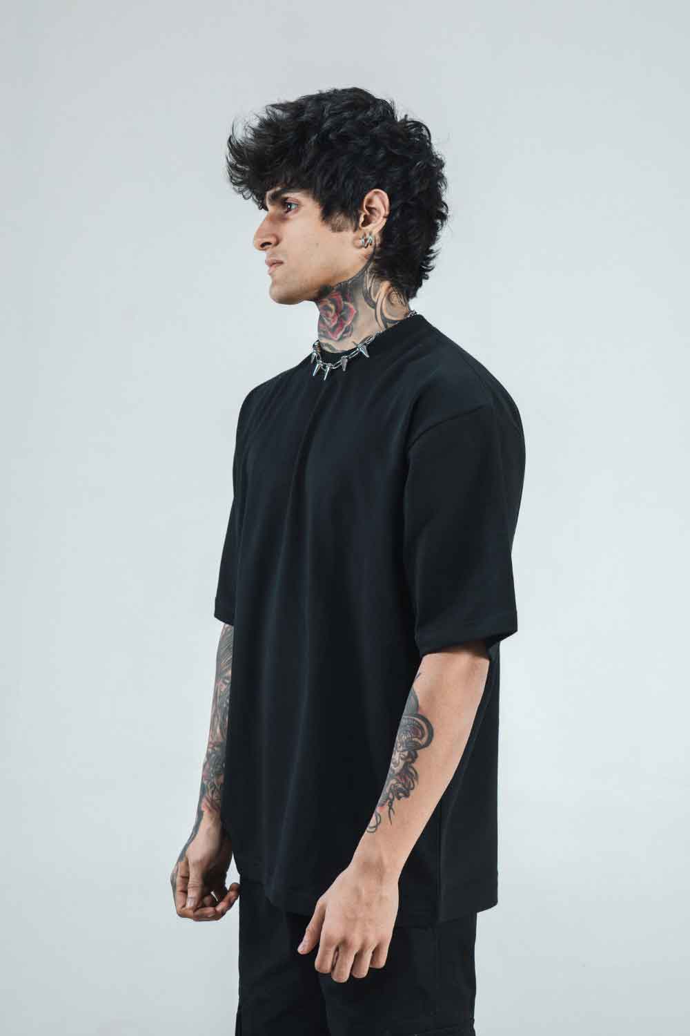 Black Solid Oversized T-Shirts for Men 100% Cotton | Drop Shoulder Baggy T Shirt - Echolope