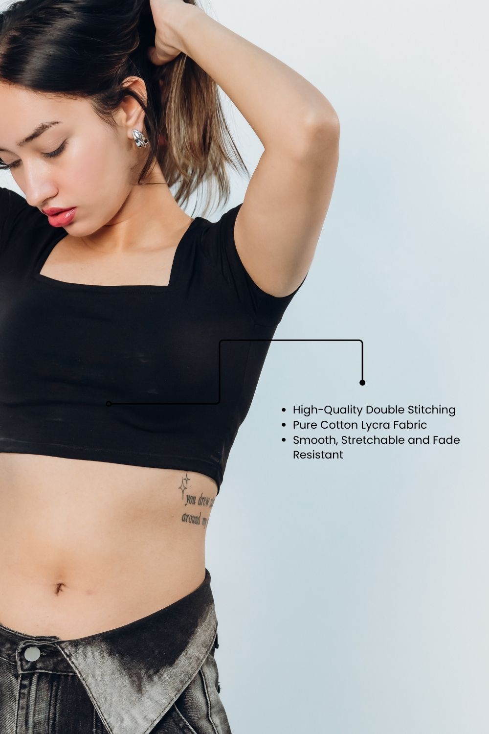 Black Square Neck Solid Crop Top - Echolope
