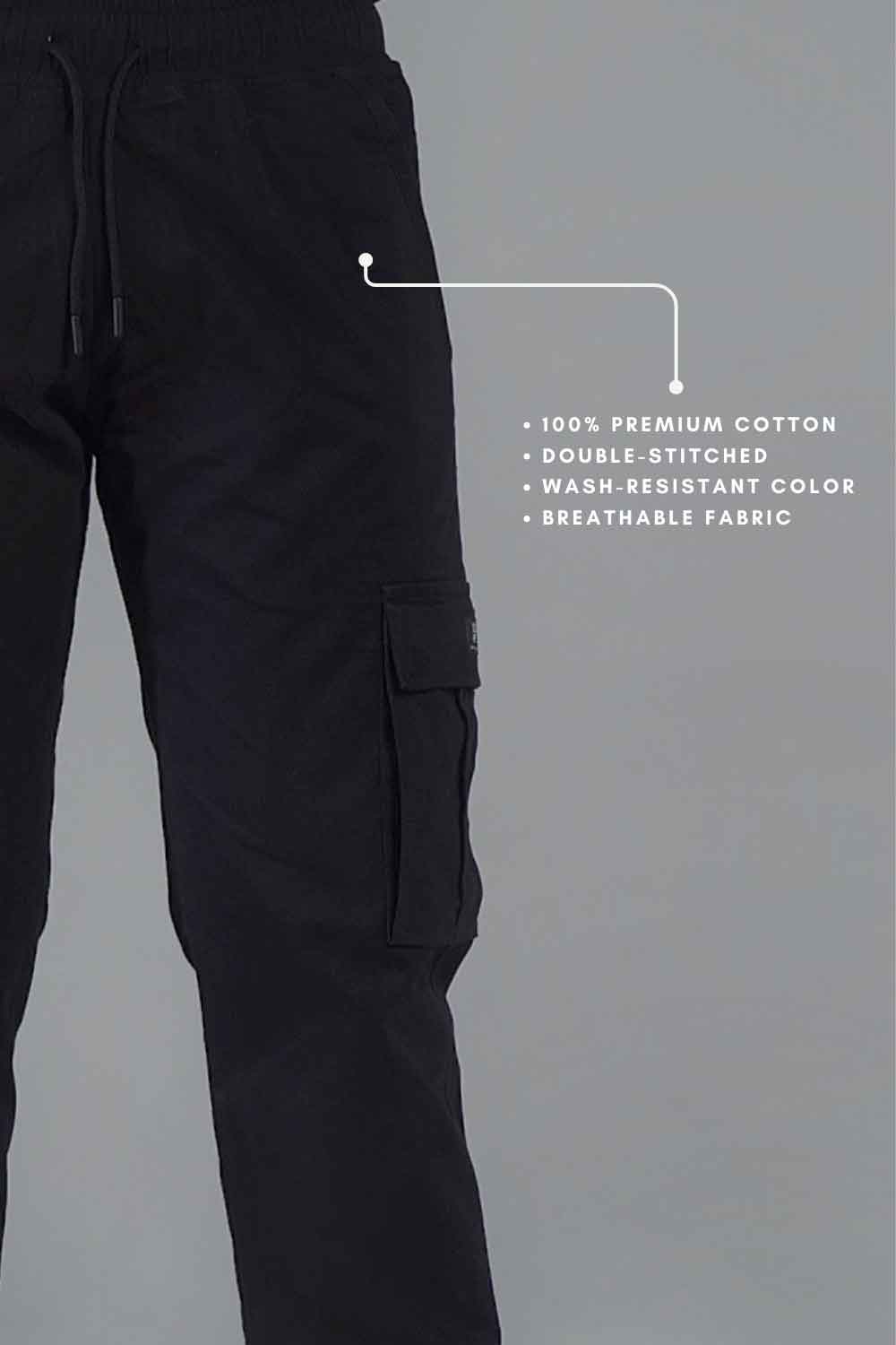ECHOLOPE Men Cargo | Black Cotton Cargo Pants | Stylish & Durable Cargos - Echolope