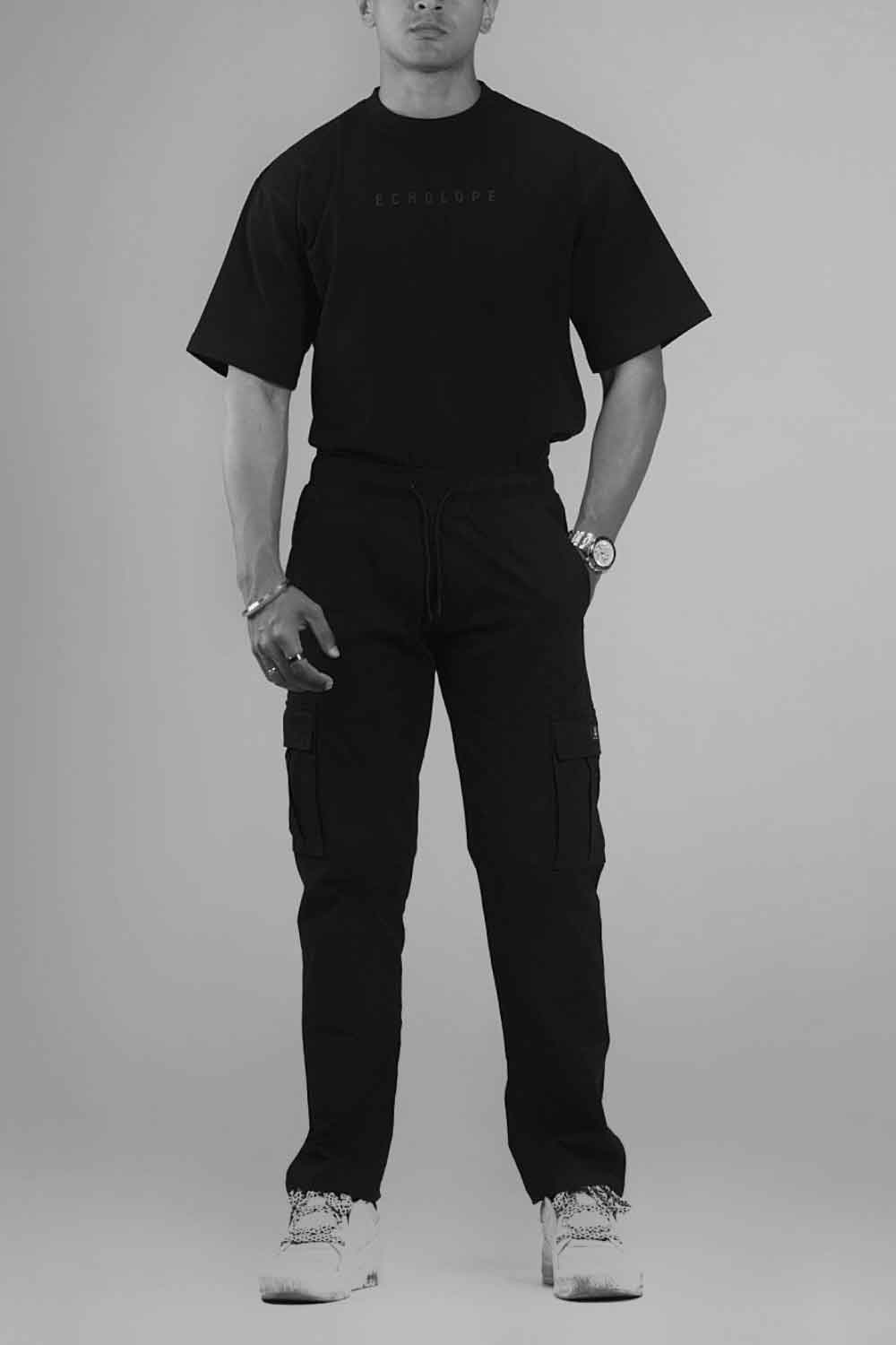 ECHOLOPE Men Cargo | Black Cotton Cargo Pants | Stylish & Durable Cargos - Echolope