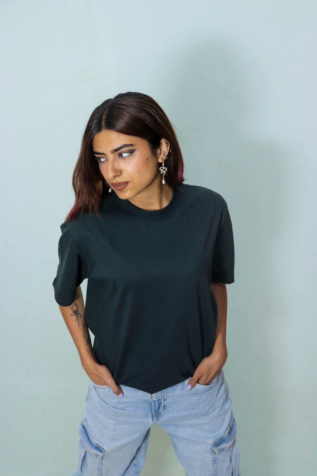 Women Oversized Solid Teal  T-Shirt | Minimalist Casual Wear