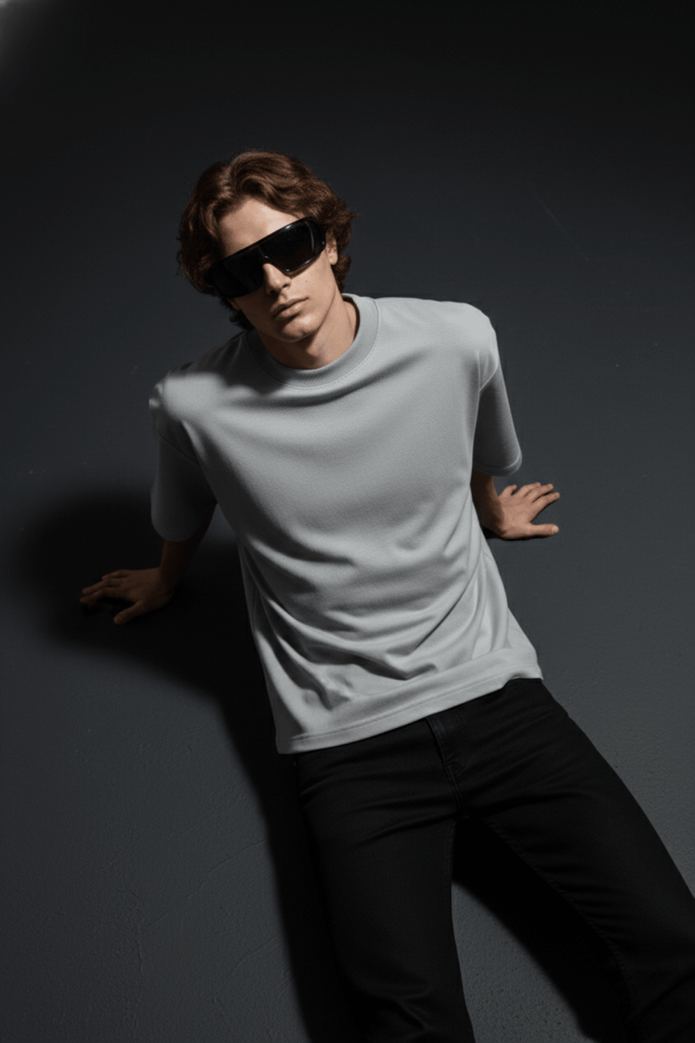 Grey Solid Oversized T-Shirt Secondary image