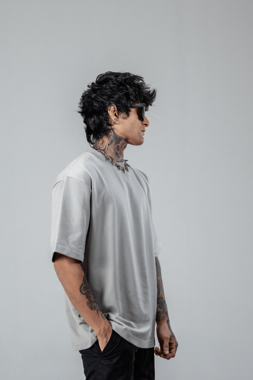 Grey Solid Oversized T-Shirts for Men 100% Cotton | Drop Shoulder Baggy T Shirt - Echolope