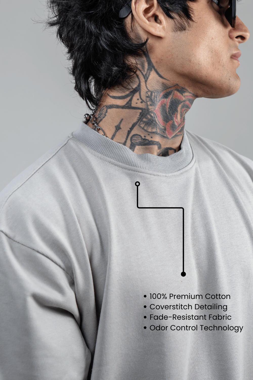 Grey Solid Oversized T-Shirts for Men 100% Cotton | Drop Shoulder Baggy T Shirt - Echolope