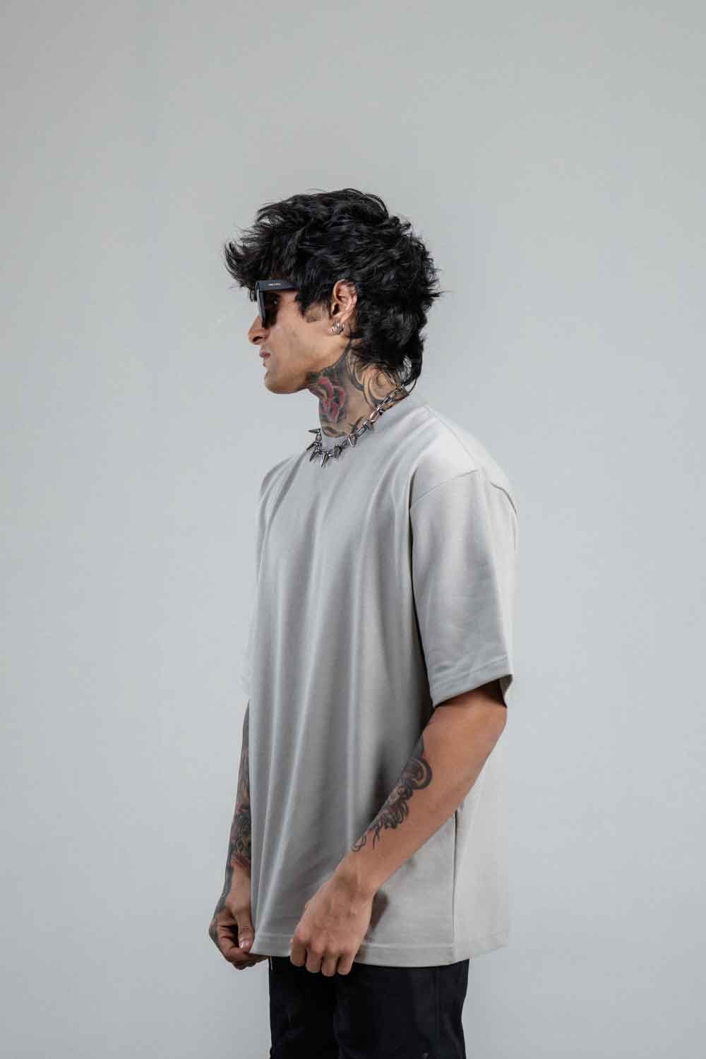 Grey Solid Oversized T-Shirts for Men 100% Cotton | Drop Shoulder Baggy T Shirt - Echolope