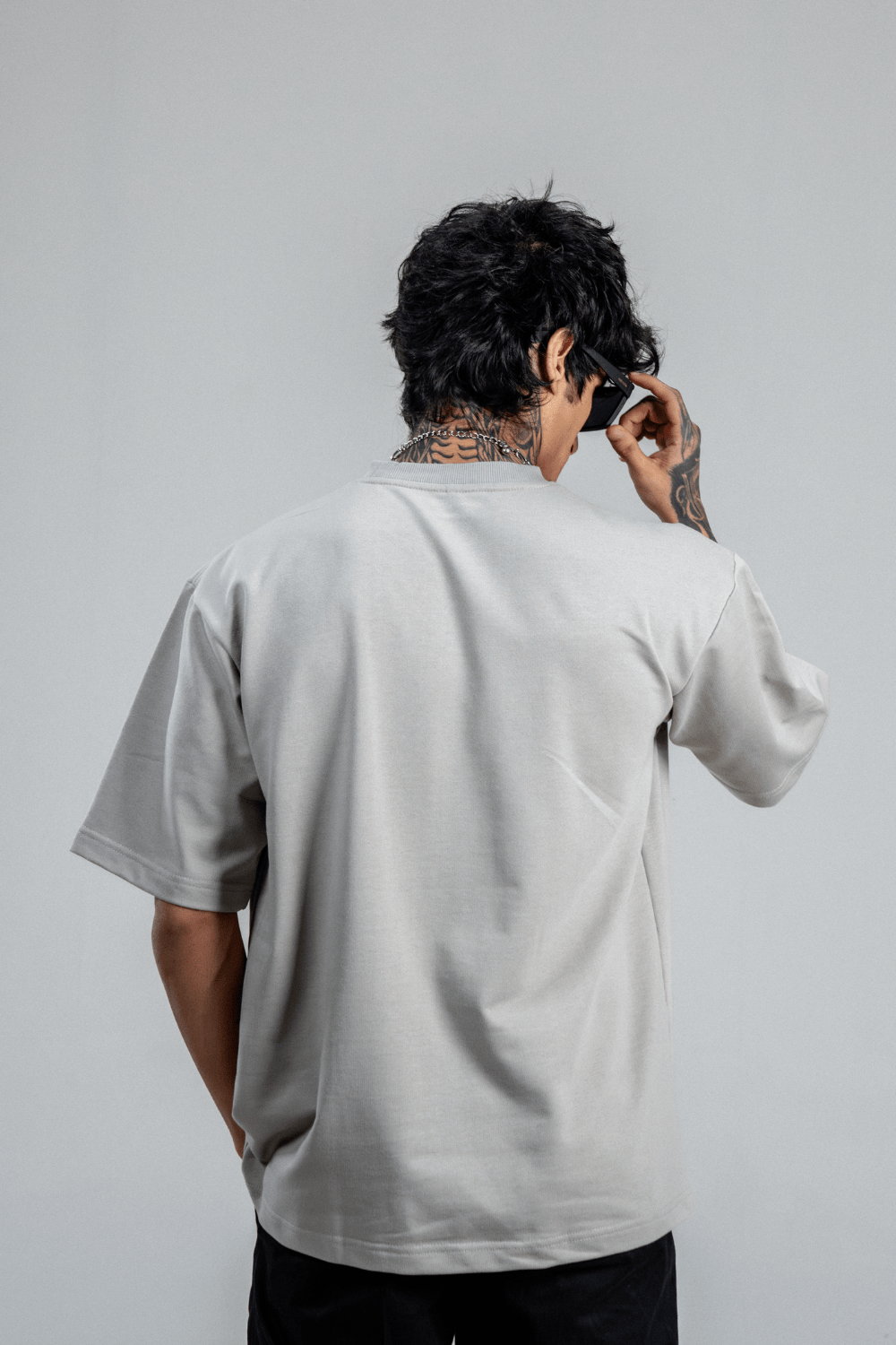 Grey Solid Oversized T-Shirts for Men 100% Cotton | Drop Shoulder Baggy T Shirt - Echolope
