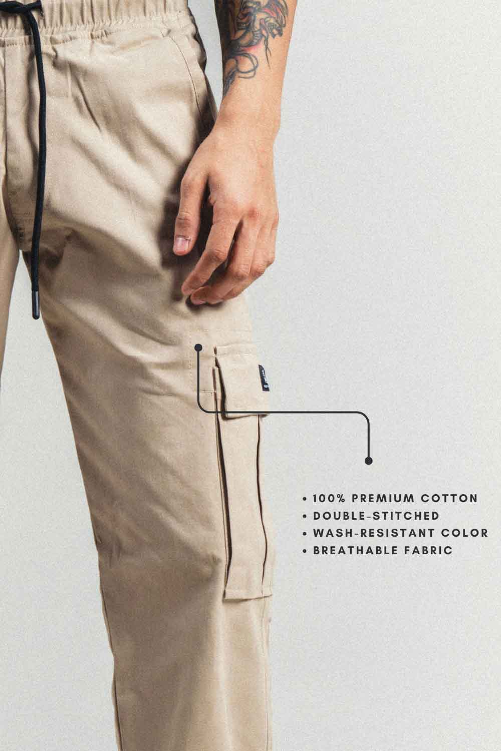 Men's Biege Cargo | Beige Cotton Stylish Cargo Pants | Comfortable & Durable Cargos - Echolope